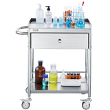 VEVOR Medical Cart 2 Layer stainless Steel Cart100 kg Weight Capacity Utility Cart Silent Wheels and a Drawer for Lab Clinic kitchen Salon - Extra Image