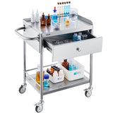 VEVOR Medical Cart 2 Layer stainless Steel Cart100 kg Weight Capacity Utility Cart Silent Wheels and a Drawer for Lab Clinic kitchen Salon - Extra Image