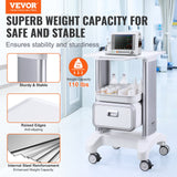 VEVOR 2 Tiers Lab Carts Mobile Medical Cart with 1 Drawer & 1 Top Tray White - Front View