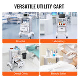 VEVOR 2 Tiers Lab Carts Mobile Medical Cart with 1 Drawer & 1 Top Tray White - Rear View