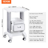 VEVOR 2 Tiers Lab Carts Mobile Medical Cart with 1 Drawer & 1 Top Tray White - Close-Up Angle
