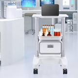 VEVOR 2 Tiers Lab Carts Mobile Medical Cart with 1 Drawer & 1 Top Tray White - Low Angle