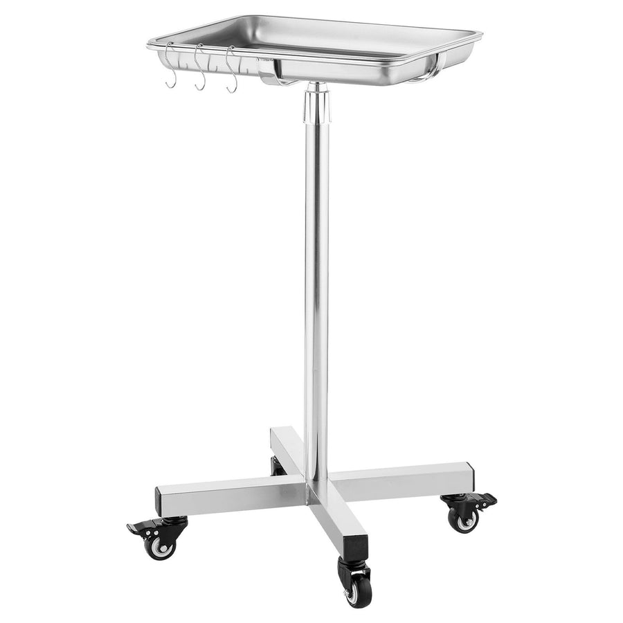 Mayo Stand, Stainless Steel Mayo Tray, Load Capacity up to 35 lbs, Adjustable Height 25.2"-39.8", Medical Tray on Wheels with Removable Tray for Spa, Salon, Clinic, Personal Care