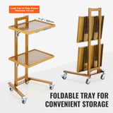 VEVOR 2 Tiers Stainless Steel Lab Carts with 2 Trays & 4 Silent Wheels Golden - 45-Degree Angle