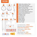 VEVOR Lab Glassware Distillation Kit 1000ml 3.3 Boro 29 pcs Glassware Equipment - Close-Up Angle