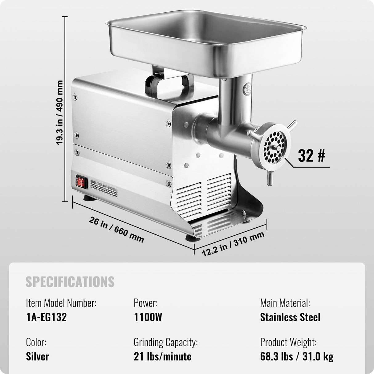 VEVOR Commercial Electric Meat Grinder 21 Lbs/Min Sausage Stuffer Maker Kitchen