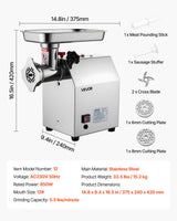 VEVOR Commercial Electric Meat Grinder 5.5 Lbs/Min Sausage Stuffer Maker Kitchen