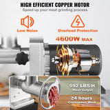 Electric Meat Grinder, 9.5 Kg/Min Capacity, Countertop Industrial Meat Mincer w/ Blade, Grinding Plate, Sausage Maker & Kubbe Kit, Carbon Steel Commercial Meat Grinder for Kitchen Restaurant