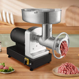 VEVOR Electric Meat Grinder, 9.5 Kg/Min Capacity, Countertop Industrial Meat Mincer w/ Blade, Grinding Plate, Sausage Maker & Kubbe Kit, Carbon Steel Commercial Meat Grinder for Kitchen Restaurant - Low Angle