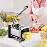 French Fry Cutter, Potato Slicer with 1/2-Inch and 3/8-Inch Stainless Steel Blades, Manual Potato Cutter Chopper with Suction Cups, Great for Potato, French Fries, Cucumber, Vegetables, Carrot - Low Angle