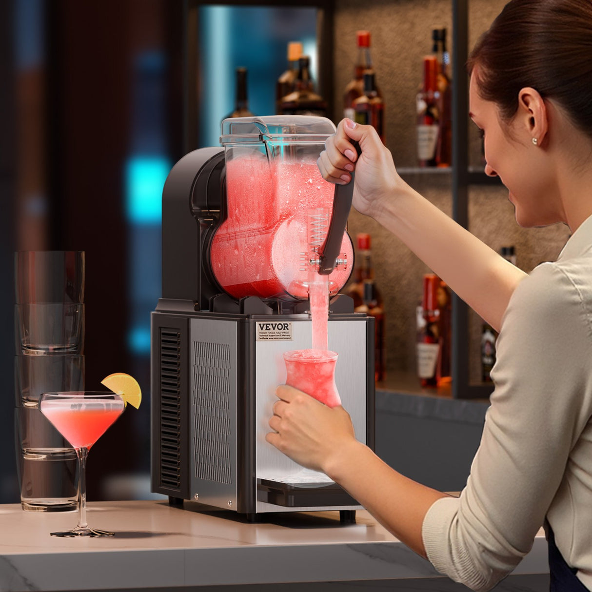 Commercial Slushy Machine, 4L Single Tank Frozen Drink Machine, 16 Cups Stainless Steel Margarita Smoothie Frozen Drink Maker, Slushie Maker for Home Party Restaurants Cafe Bars