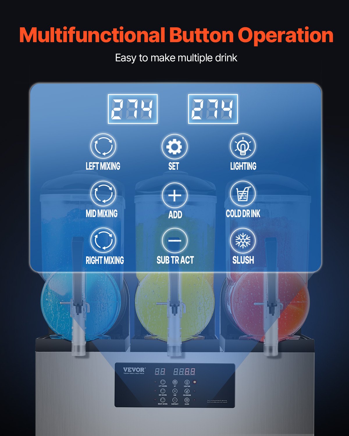 VEVOR 12Lx3 Tank Commercial Slushy Machine Margarita Smoothie Frozen Drink Maker