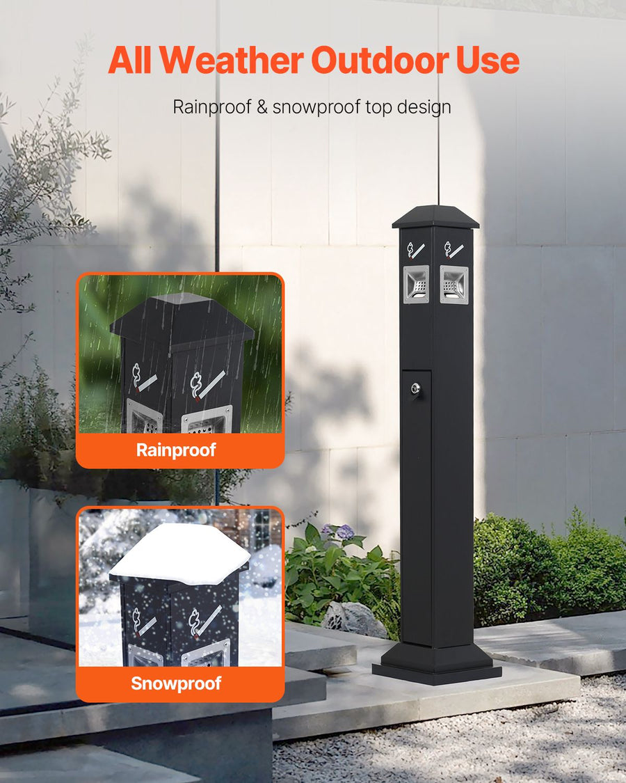 Cigarette Butt Receptacle, Weatherproof Cigarette Butt Container with 4 Disposal Openings & Top Cover, Freestanding Outdoor Cigarette Butt Disposal for Garden, Office, Restaurant, Hotel, Black