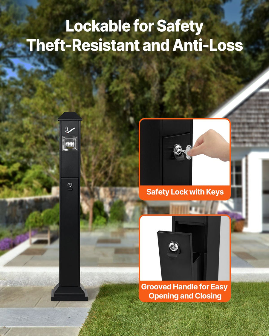Cigarette Butt Receptacle, Weatherproof Cigarette Butt Container with 4 Disposal Openings & Top Cover, Freestanding Outdoor Cigarette Butt Disposal for Garden, Office, Restaurant, Hotel, Black