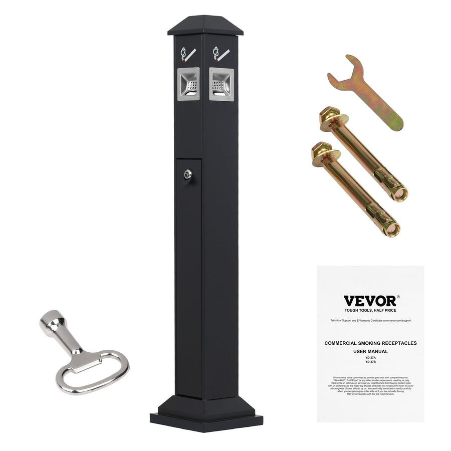 Cigarette Butt Receptacle, Weatherproof Cigarette Butt Container with 4 Disposal Openings & Top Cover, Freestanding Outdoor Cigarette Butt Disposal for Garden, Office, Restaurant, Hotel, Black