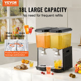 VEVOR Commercial Beverage Dispenser 18L x 2 Tanks Cold Juice Ice Drink Dispenser - Front View