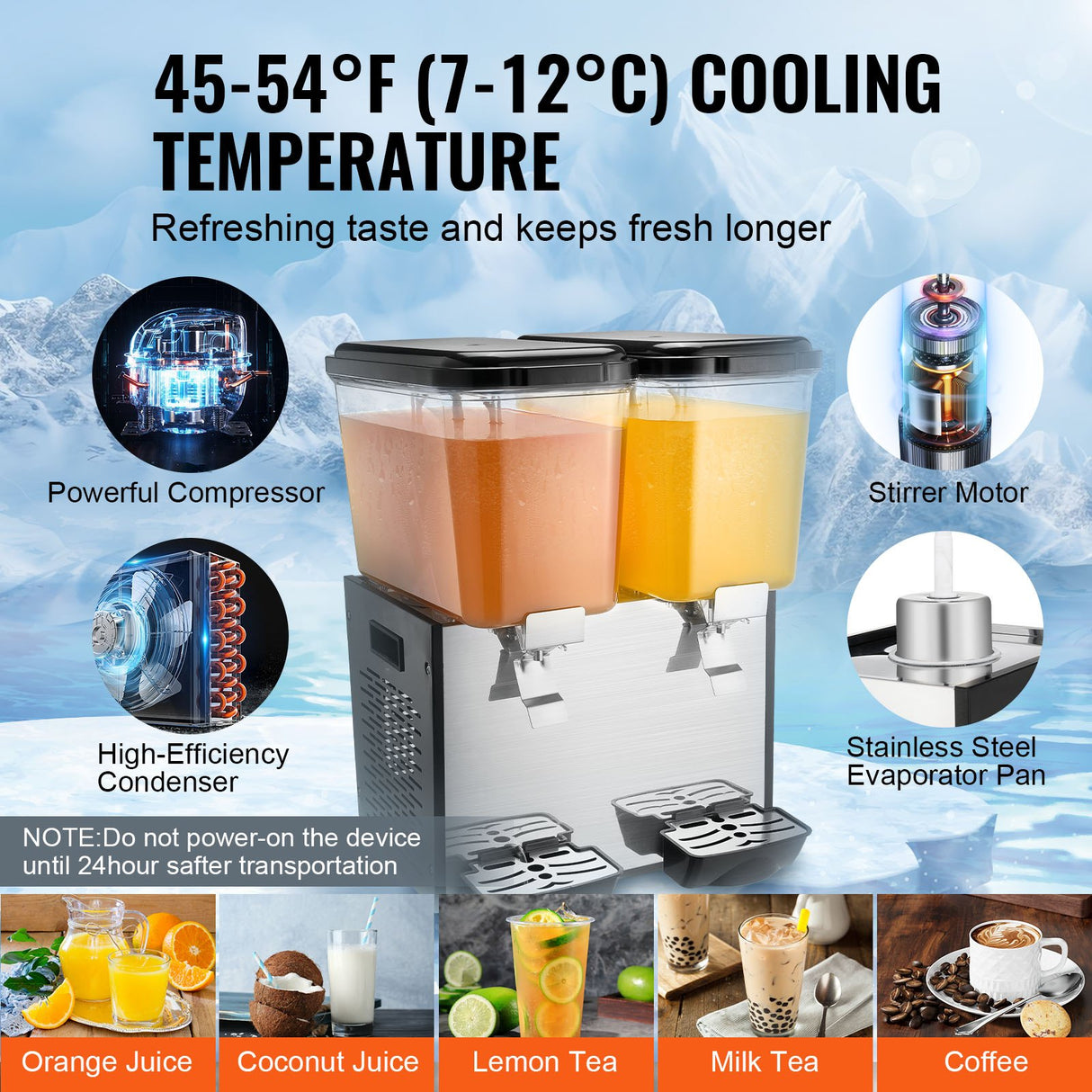 VEVOR Commercial Beverage Dispenser 18L x 2 Tanks Cold Juice Ice Drink Dispenser