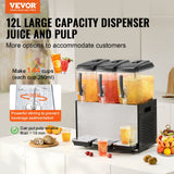 Commercial Beverage Dispenser, 3 Tanks 12 L Per Tank Juice Dispenser, 370W Stainless Steel Ice Tea Drink Machine with 7℃-12℃ Cooling Temperature, for Cold Drink Restaurant Bar Party