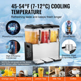 Commercial Beverage Dispenser, 3 Tanks 12 L Per Tank Juice Dispenser, 370W Stainless Steel Ice Tea Drink Machine with 7℃-12℃ Cooling Temperature, for Cold Drink Restaurant Bar Party