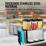 VEVOR Commercial Beverage Dispenser, 3 Tanks 12 L Per Tank Juice Dispenser, 370W Stainless Steel Ice Tea Drink Machine with 7℃-12℃ Cooling Temperature, for Cold Drink Restaurant Bar Party - Top-Down View