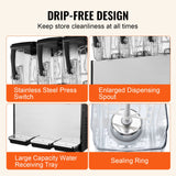 VEVOR Commercial Beverage Dispenser, 3 Tanks 12 L Per Tank Juice Dispenser, 370W Stainless Steel Ice Tea Drink Machine with 7℃-12℃ Cooling Temperature, for Cold Drink Restaurant Bar Party - 45-Degree Angle