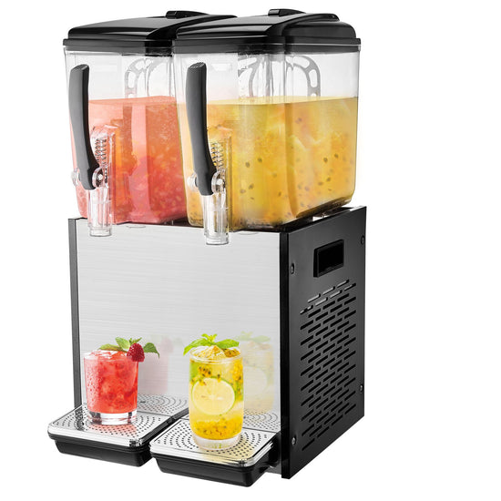 VEVOR Commercial Beverage Dispenser, 2 Tanks 12 L Per Tank Juice Dispenser, 286W Stainless Steel Ice Tea Drink Machine with 7℃-12℃ Cooling Temperature, for Cold Drink Restaurant Bar Party