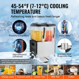 VEVOR Commercial Beverage Dispenser, 2 Tanks 12 L Per Tank Juice Dispenser, 286W Stainless Steel Ice Tea Drink Machine with 7℃-12℃ Cooling Temperature, for Cold Drink Restaurant Bar Party - Side View