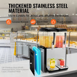 VEVOR Commercial Beverage Dispenser, 2 Tanks 12 L Per Tank Juice Dispenser, 286W Stainless Steel Ice Tea Drink Machine with 7℃-12℃ Cooling Temperature, for Cold Drink Restaurant Bar Party - Top-Down View