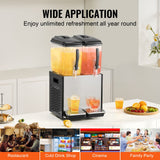 Commercial Beverage Dispenser, 2 Tanks 12 L Per Tank Juice Dispenser, 286W Stainless Steel Ice Tea Drink Machine with 7℃-12℃ Cooling Temperature, for Cold Drink Restaurant Bar Party