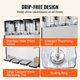 VEVOR Commercial Beverage Dispenser, 4 Tanks 12 L Per Tank Juice Dispenser, 510W Stainless Steel Ice Tea Drink Machine with 7℃-12℃ Cooling Temperature, for Cold Drink Restaurant Bar Party - 45-Degree Angle