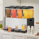VEVOR Commercial Beverage Dispenser, 4 Tanks 12 L Per Tank Juice Dispenser, 510W Stainless Steel Ice Tea Drink Machine with 7℃-12℃ Cooling Temperature, for Cold Drink Restaurant Bar Party - Low Angle