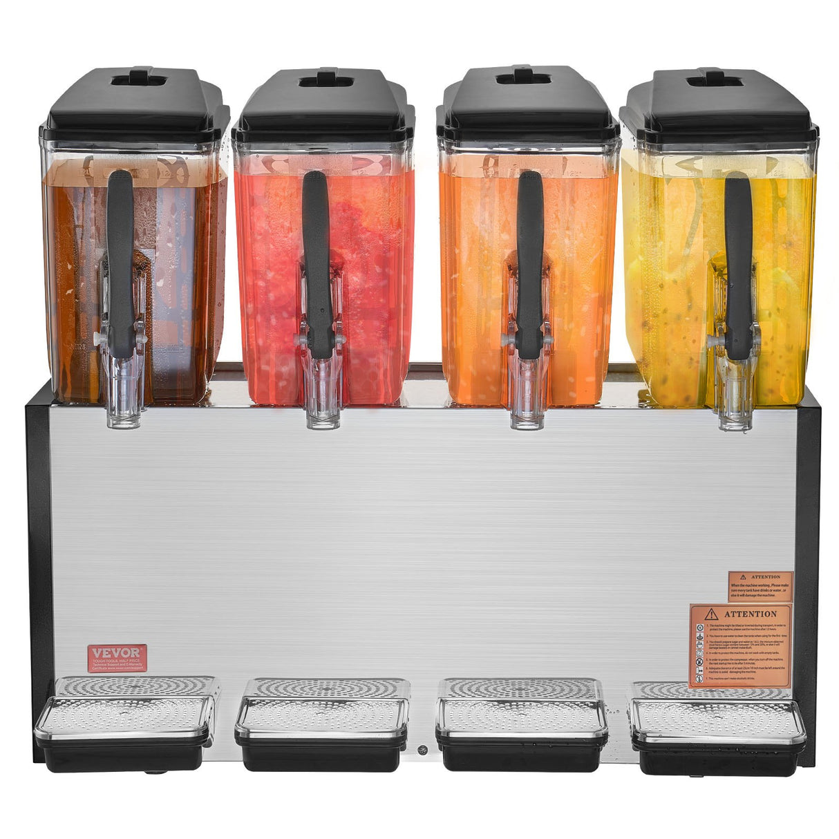 VEVOR Commercial Beverage Dispenser, 4 Tanks 12 L Per Tank Juice Dispenser, 510W Stainless Steel Ice Tea Drink Machine with 7℃-12℃ Cooling Temperature, for Cold Drink Restaurant Bar Party