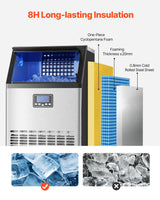 Commercial Ice Maker Machine, 100lbs/24H Ice Maker Machine with 33lbs Storage Capacity, 45 Ice Cubes in 15 Minutes, LED Digital Display Freestanding Self-Cleaning for Bar Office Restaurant