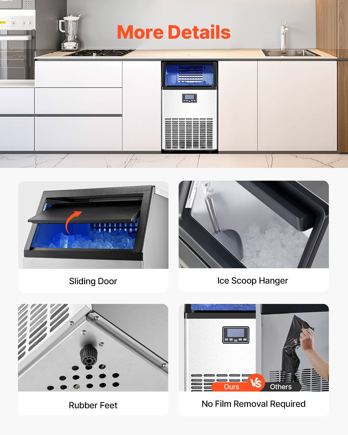 Commercial Ice Maker Machine, 100lbs/24H Ice Maker Machine with 33lbs Storage Capacity, 45 Ice Cubes in 15 Minutes, LED Digital Display Freestanding Self-Cleaning for Bar Office Restaurant