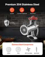 VEVOR Heavy Duty Meat Grinder Manual Sausage Filler Stainless Steel with Clamp