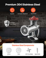 VEVOR Heavy Duty Meat Grinder Manual Sausage Filler Stainless Steel with Clamp - Side View