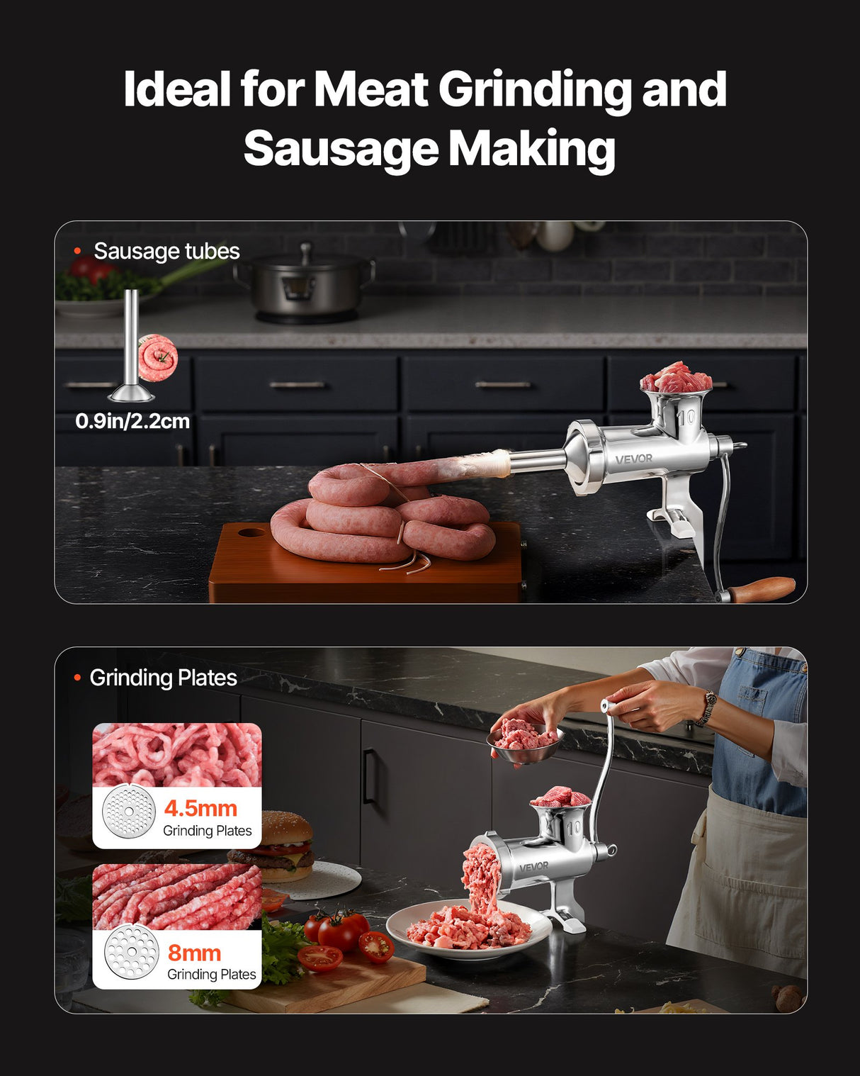 VEVOR Heavy Duty Meat Grinder Manual Sausage Filler Stainless Steel with Clamp