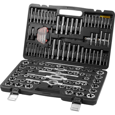 VEVOR Tap and Die Set, 116-Piece Include Metric and SAE Size, Bearing Steel Taps and Dies, Essential Threading Tool for Cutting External Internal
