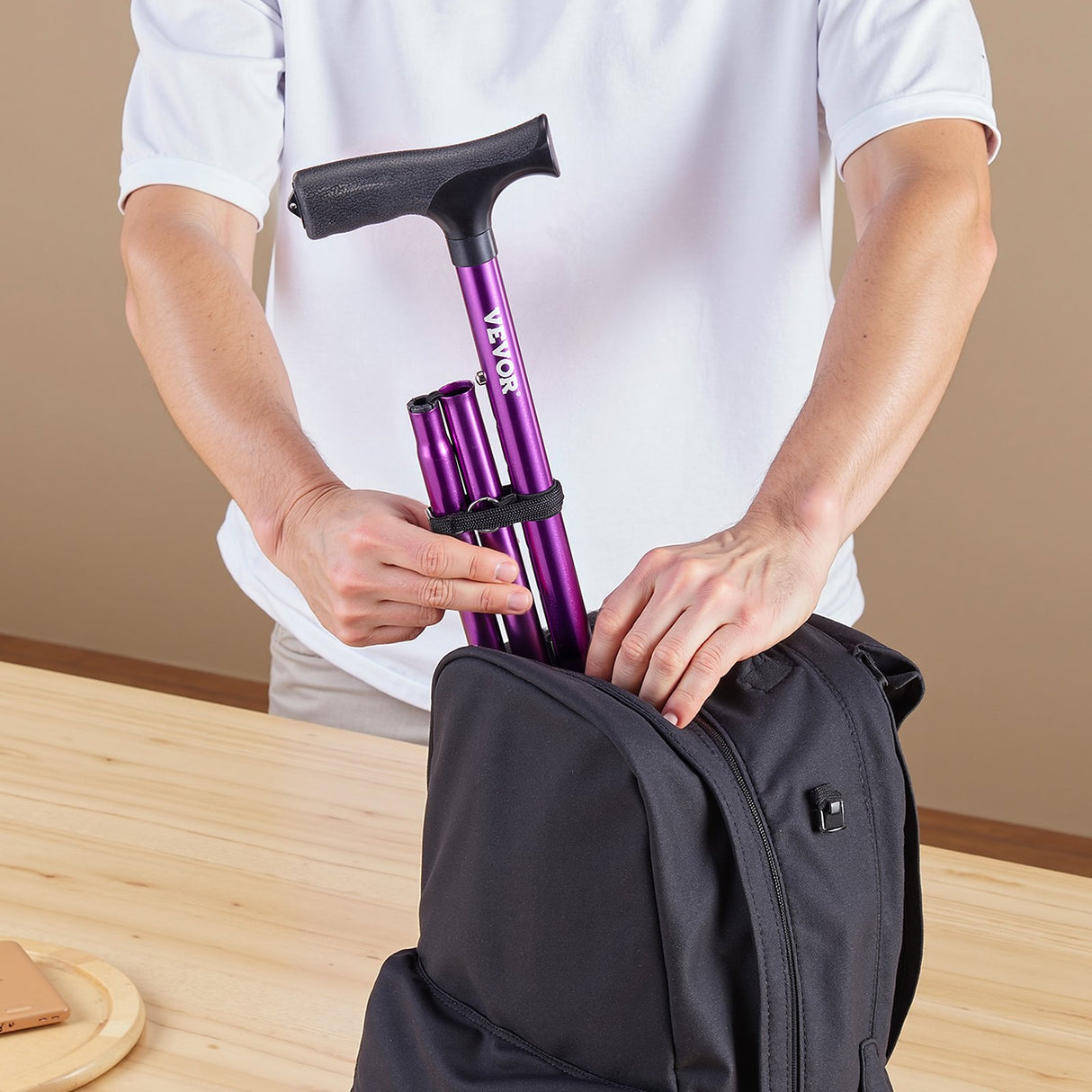 VEVOR Walking Cane Folding Walking Stick 8-Level Height 4-Pronged Pivoting Base