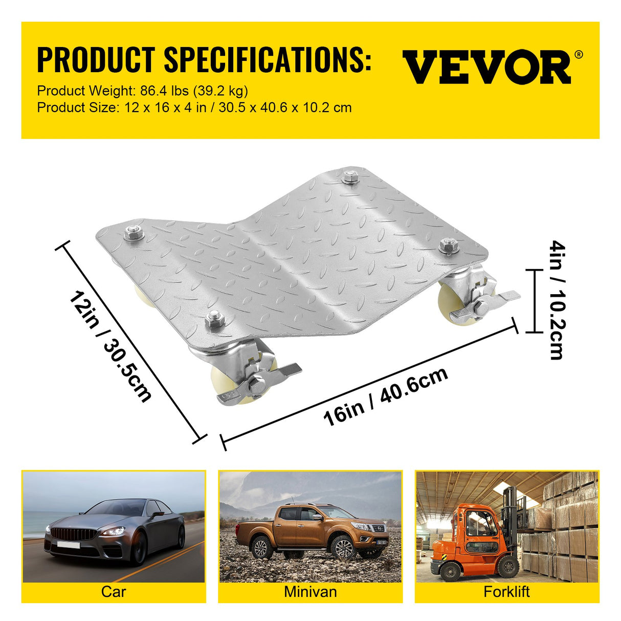 VEVOR 2 Pcs Tire Wheel Dollies 12"X16" Platform Size Wheel Car Dolly 3" Caster Wheel Dolly for Vehicle Car Auto Repair (2 Pcs)