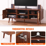 VEVOR Rattan TV Stand Boho TV Cabinet for 55 inch TV Mid Century Modern TV Stand Rattan TV Console with Adjustable Shelfs for Living Room Media Room Walnut - Rear View