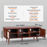 VEVOR Rattan TV Stand Boho TV Cabinet for 55 inch TV Mid Century Modern TV Stand Rattan TV Console with Adjustable Shelfs for Living Room Media Room Walnut - Low Angle