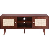 VEVOR Rattan TV Stand Boho TV Cabinet for 55 inch TV Mid Century Modern TV Stand Rattan TV Console with Adjustable Shelfs for Living Room Media Room Walnut - Extra Image