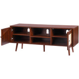VEVOR Rattan TV Stand Boho TV Cabinet for 55 inch TV Mid Century Modern TV Stand Rattan TV Console with Adjustable Shelfs for Living Room Media Room Walnut - Extra Image