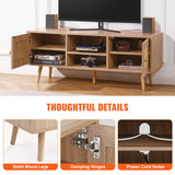 VEVOR Rattan TV Stand Boho TV Cabinet for 55 inch TV Mid Century Modern TV Stand Rattan TV Console with Adjustable Shelfs for Living Room Media Room Oak - Rear View