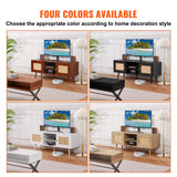 VEVOR Rattan TV Stand Boho TV Cabinet for 55 inch TV Mid Century Modern TV Stand Rattan TV Console with Adjustable Shelfs for Living Room Media Room Oak - Close-Up Angle