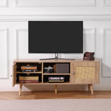 VEVOR Rattan TV Stand Boho TV Cabinet for 55 inch TV Mid Century Modern TV Stand Rattan TV Console with Adjustable Shelfs for Living Room Media Room Oak