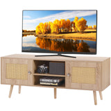 VEVOR Rattan TV Stand Boho TV Cabinet for 55 inch TV Mid Century Modern TV Stand Rattan TV Console with Adjustable Shelfs for Living Room Media Room Oak - Extra Image