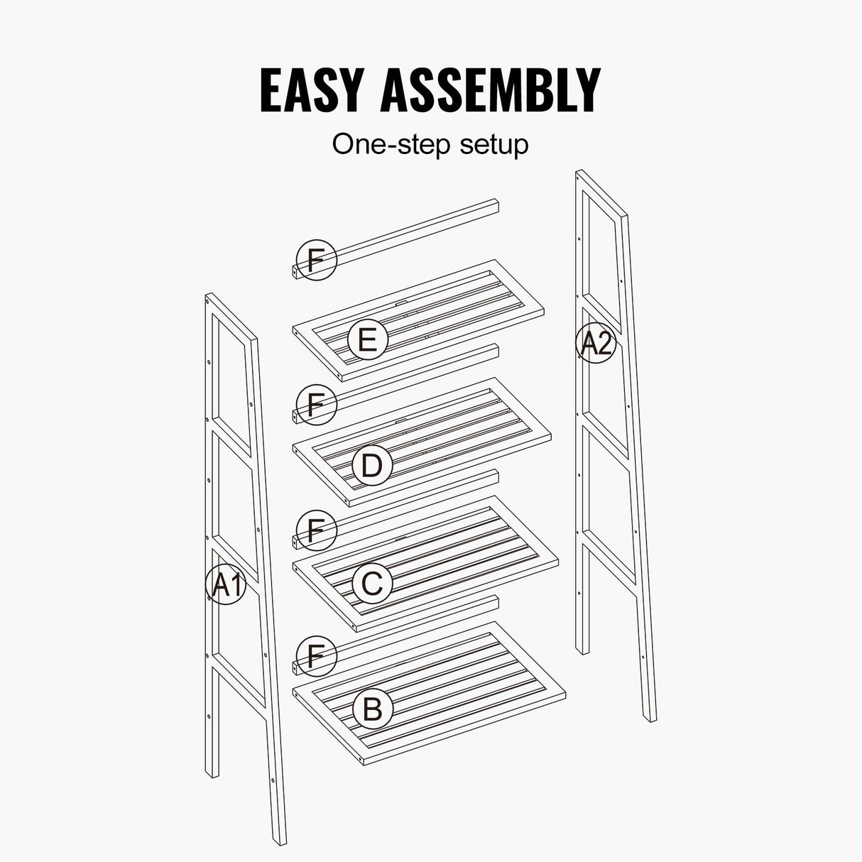 VEVOR Bamboo Bookshelf 4 Tiers Bamboo Ladder Bookshelf Trapezoid Storage Rack