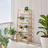 VEVOR Bamboo Bookshelf 4 Tiers Bamboo Ladder Bookshelf Trapezoid Storage Rack - Low Angle